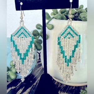 Vintage Seeds Beaded Earrings Fringe Tassel Bohemian Dangle Drop Jewelry 3.25”